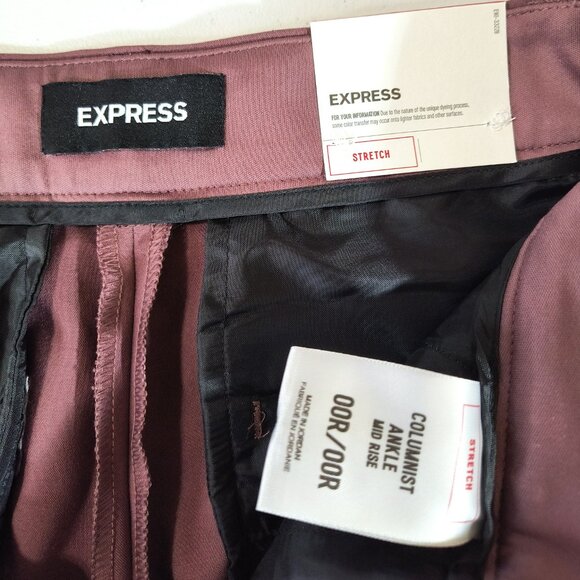 NEW Express Columnist Ankle Mid Rise Size 00 Regular Stretch Brown Pants Fitted - Picture 8 of 10